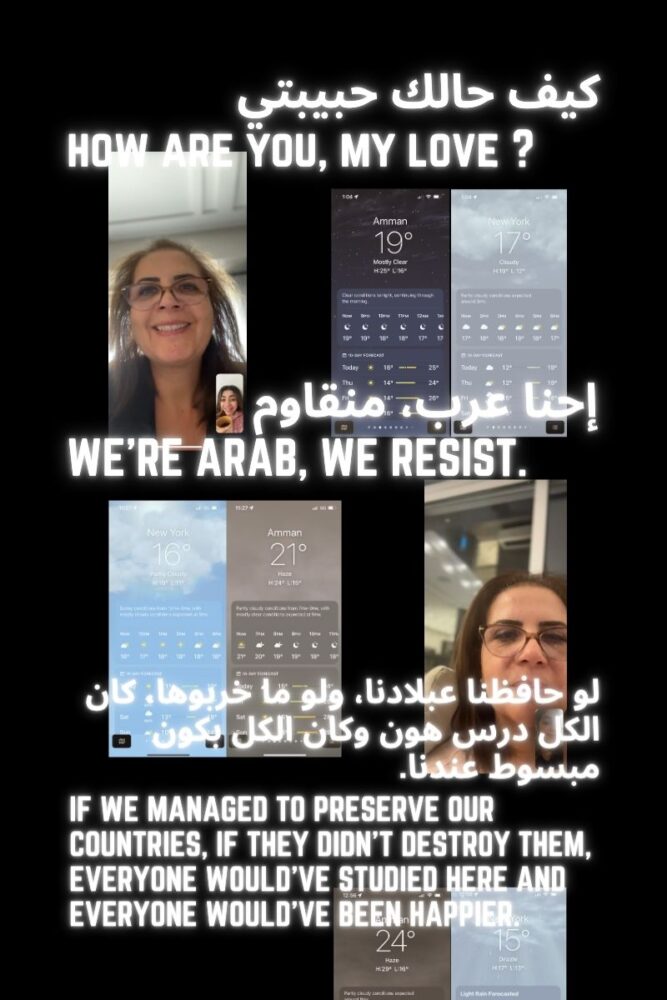 A visual diary of conversations with my mother and the weather in Amman, Jordan and New York City at the time of our calls.