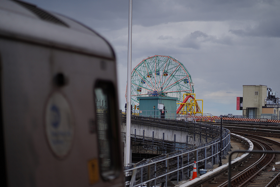 N train arriving at Coney Island
