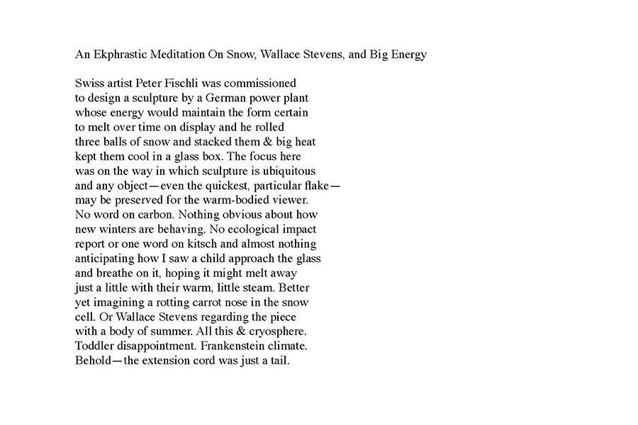 "An Ekphrastic Meditation On Snow, Wallace Stevens, and Big Energy"