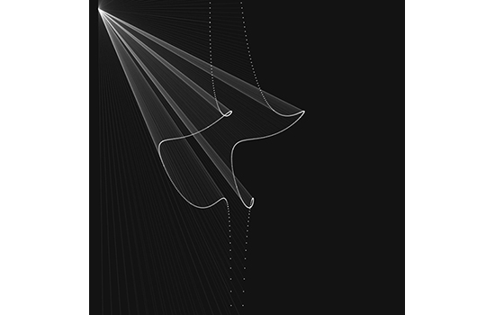 Line drawing of a cone of light on a dark background. 