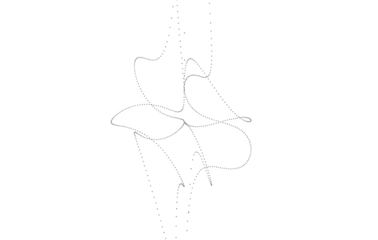 Sparse line drawing of large parallel and overlapping squiggles. 