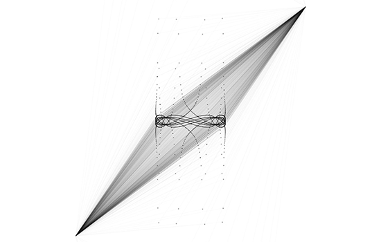 Diagonal diamond of darker lines with a dotted line drawing in the center. 