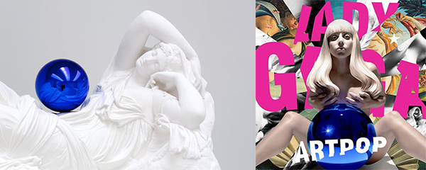 Jeff Koon's "Gazing Ball (Ariadne)" on the left and Lady Gaga's "Artpop" cover on the right. 