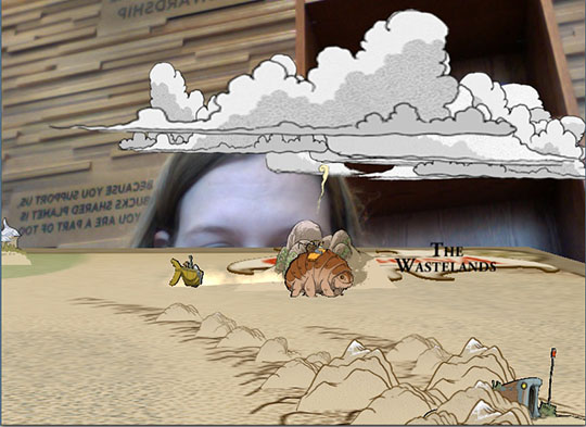 Augmented reality of cartoon clouds superimposed on an image of a forehead. 