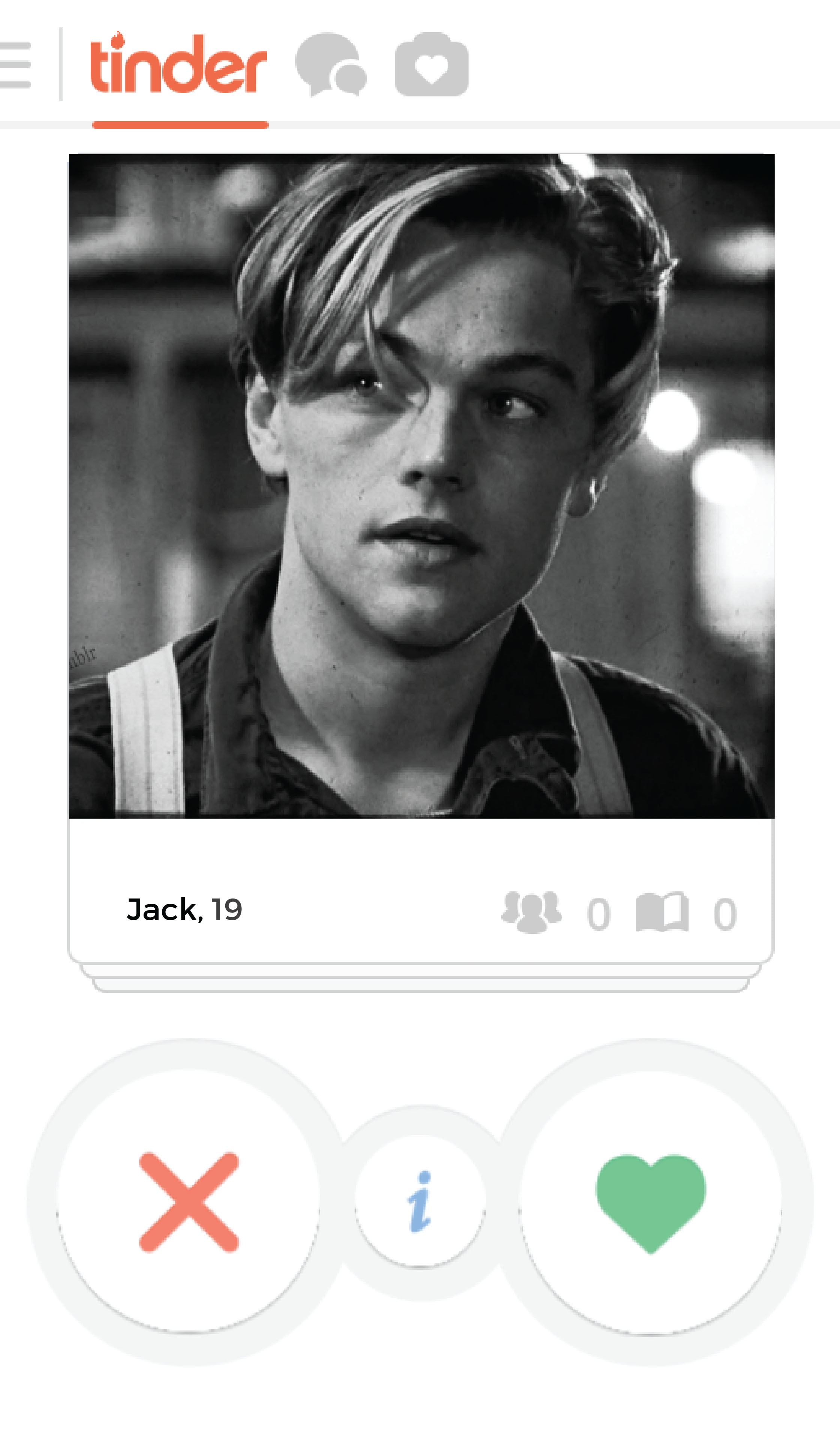 A Tinder profile for Jack, Leonardo DiCaprio's character in "Titanic"