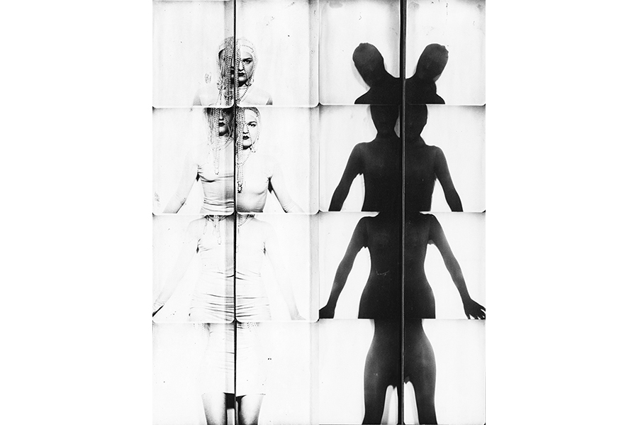 Side-by-side strip of film with the human form in light and dark. 